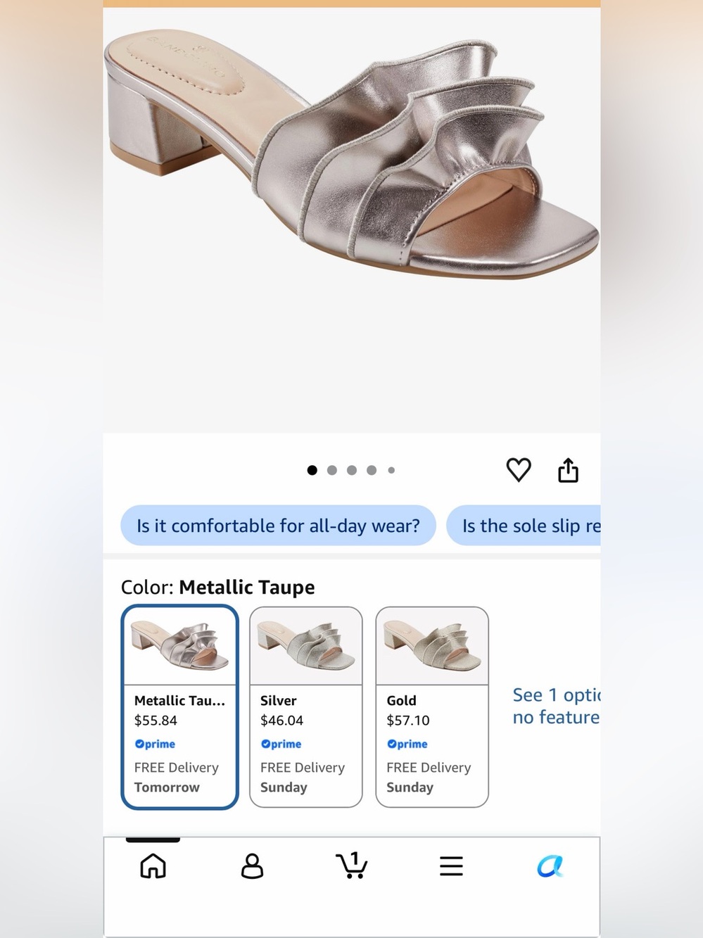 Bandolino Metallic Taupe Ruffle Slide Mule